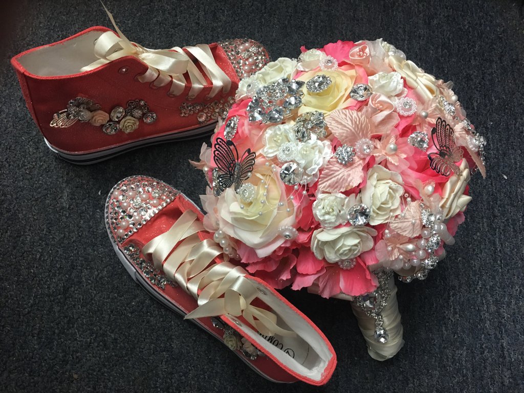 Quinceañera Bouquet with matching canvas quinceañera shoes