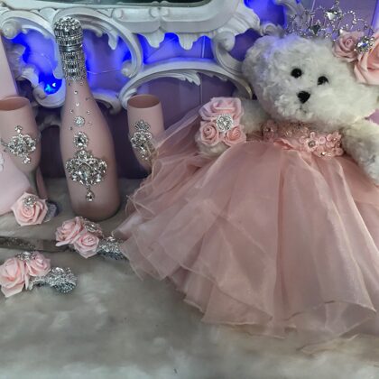 Quinceanera Teddy Bear and Champagne Set (Decorative Only)