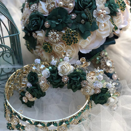Quinceanera Bouquet - Flower Crown And Crystal Crown