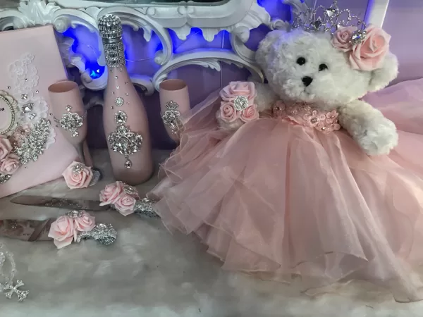 Quinceanera Teddy Bear and Champagne Set (Decorative Only)