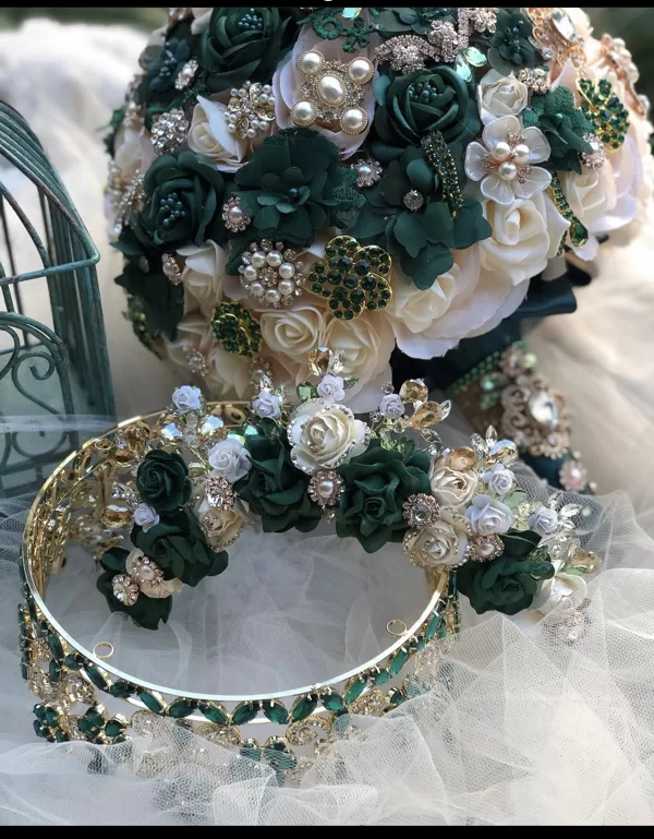 Quinceanera Bouquet - Flower Crown And Crystal Crown